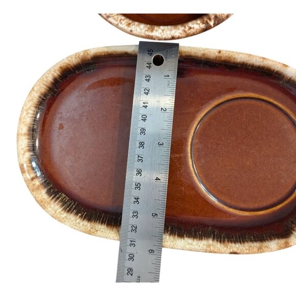 Hull pottery Mirror Brown Drip Snack Plate & Bowl 2 Sets Oven proof - Picture 5 of 9